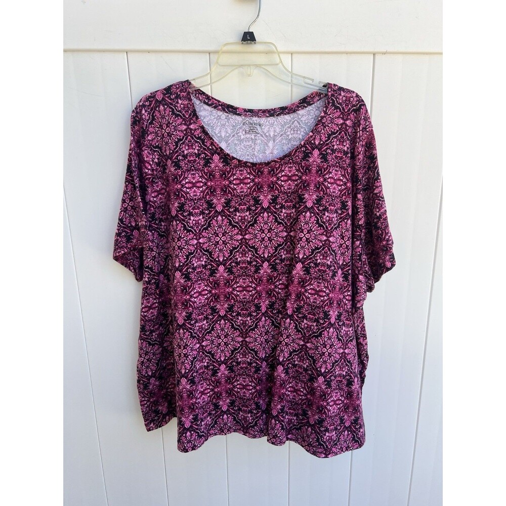 Catherines 3XWP Top Pink Geometric Print Short Sleeve Tee bright colorful